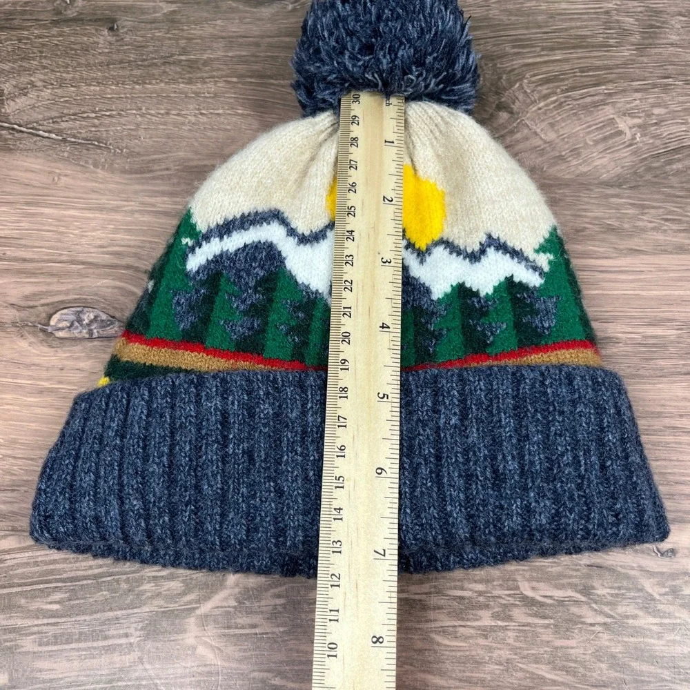 Target Mountain Landscape Knit Pom Beanie Kids One Size Blue Fleece Lined